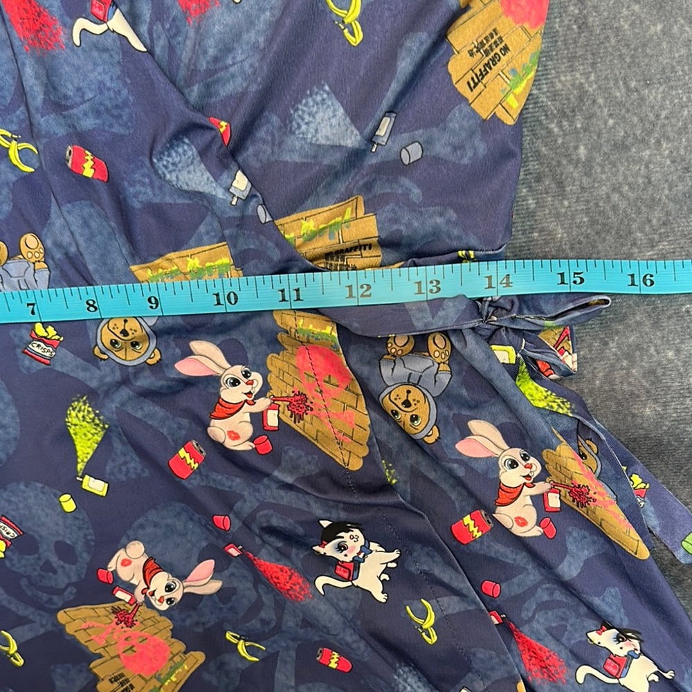 LINDY BOP Graffiti Animals Skulls Faux Wrap Surplice Dress US 8 - Picture 8 of 11